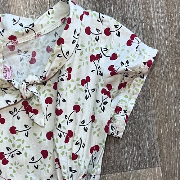 Heartbreaker Rockabilly Dress - Cream with Cherry & Leaf Print - Women's Large - Picture 4 of 6